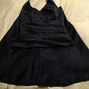 David's Bridal halter top/skirt. Navy Blue Satin